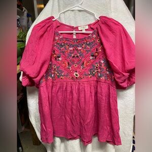 Umgee small bright pink boho smock blouse.